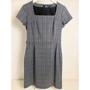 Banana Republic Grey Glen Plaid Sheath Dress Size 6 Square Neck